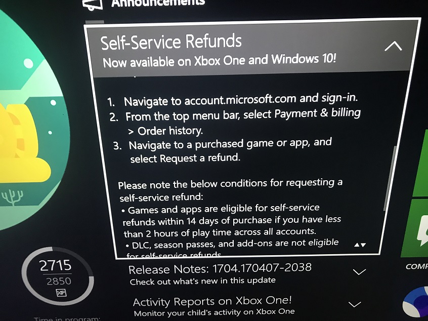 Microsoft to offer SelfService Refunds for Xbox One & Windows 10