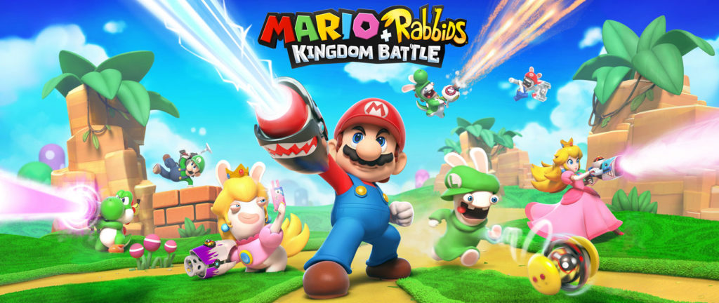Mario and Rabbids standing up to Bowser
