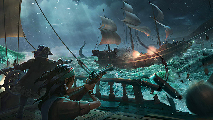 Sea of Thieves Pirates fighting on the sea