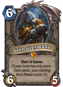 Genn Greymane new hearthstone witchwood card that only uses even-cost cards and increases hero power