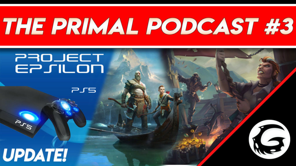 PS5 with Kratos and Sea of Thieves in the background for Primal Podcast
