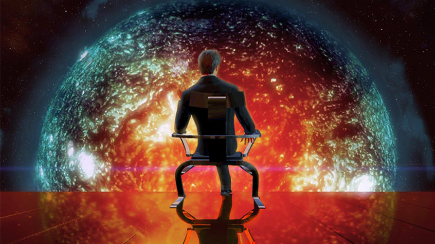 Illusive man in his chair smoking in Mass Effect 2 