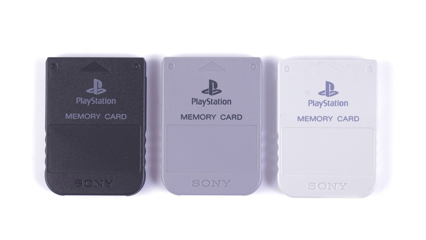 a row of playstation 1 8MB memory cards