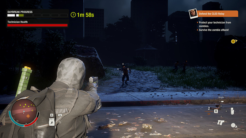 state of decay 2, state of decay, daybreak, shoot, gun, zombie, zombies, field, street, soldier, dark