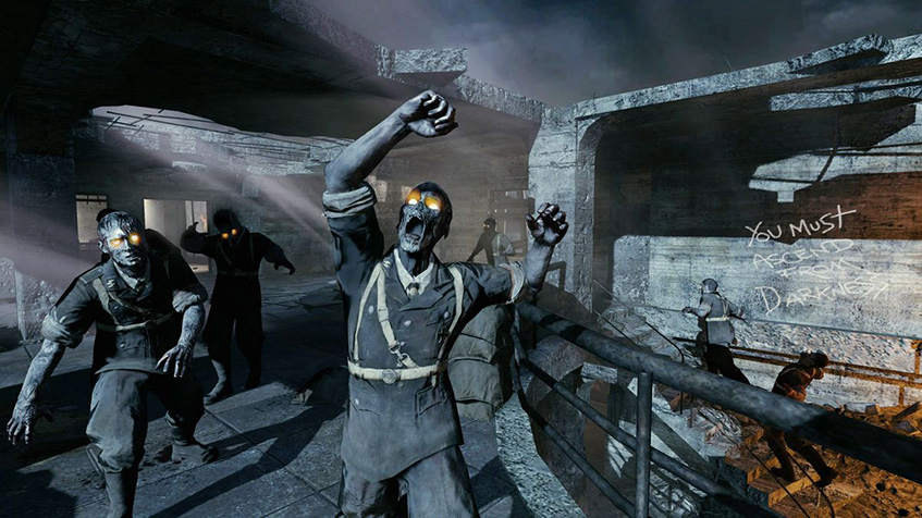 Call of Duty, Zombies, Nazi Zombies, Horde, concrete, flame, glowing