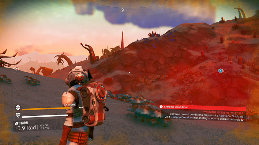 Player from No Man's Sky looks over toxic planet