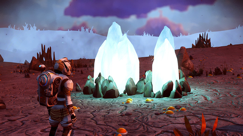 Crystal treasures appear on an extreme weather planet from No Man's Sky