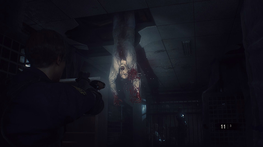 Zombie from Resident Evil 2 hangs from the roof