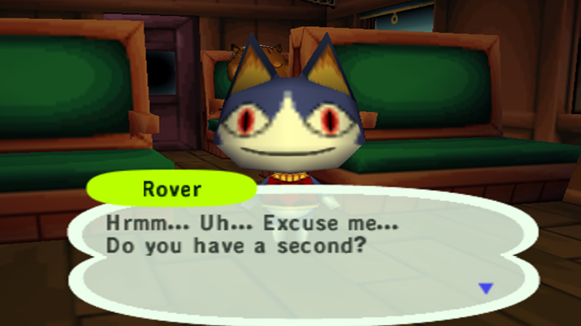 Rover from Animal Crossing greets you on the train