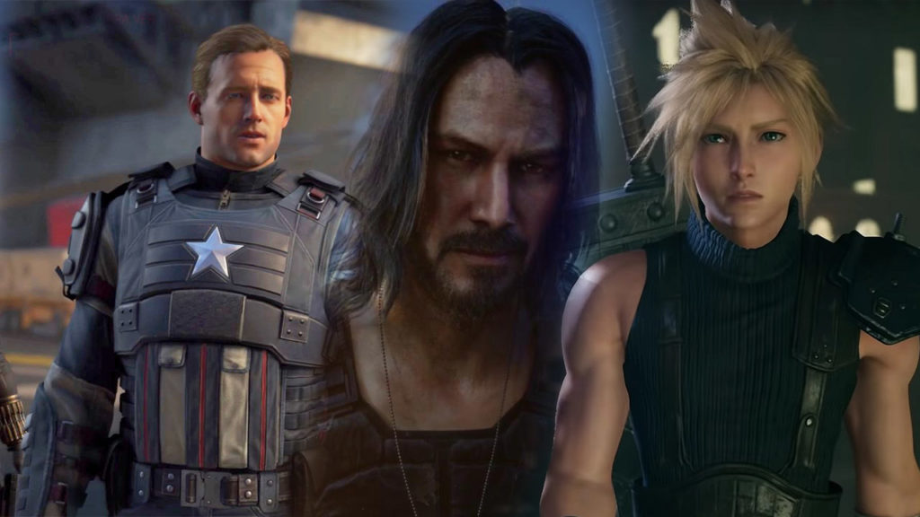 Captain America, Keanu Reeves and Cloud standing.
