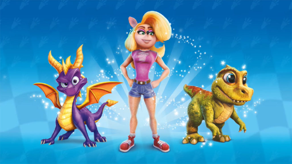 Spyro, Tawna, and dinosaur.