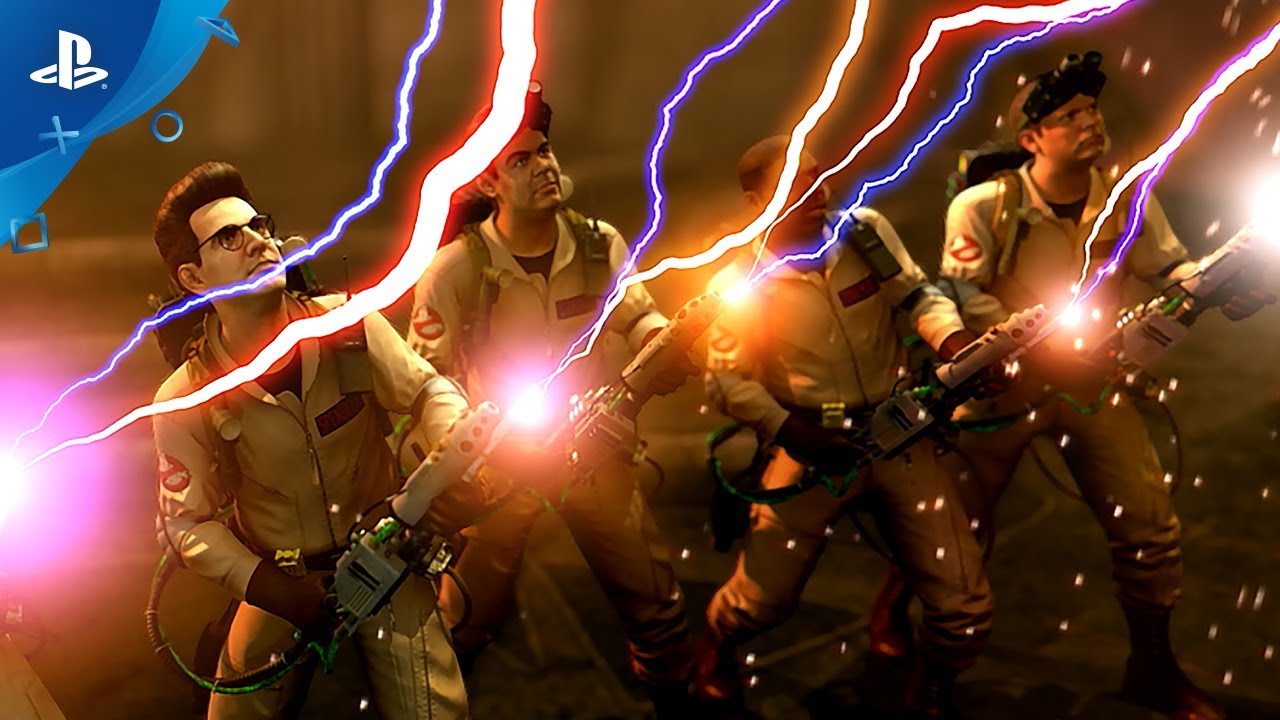Main characters from Ghostbusters: The Video Game hunting a ghost