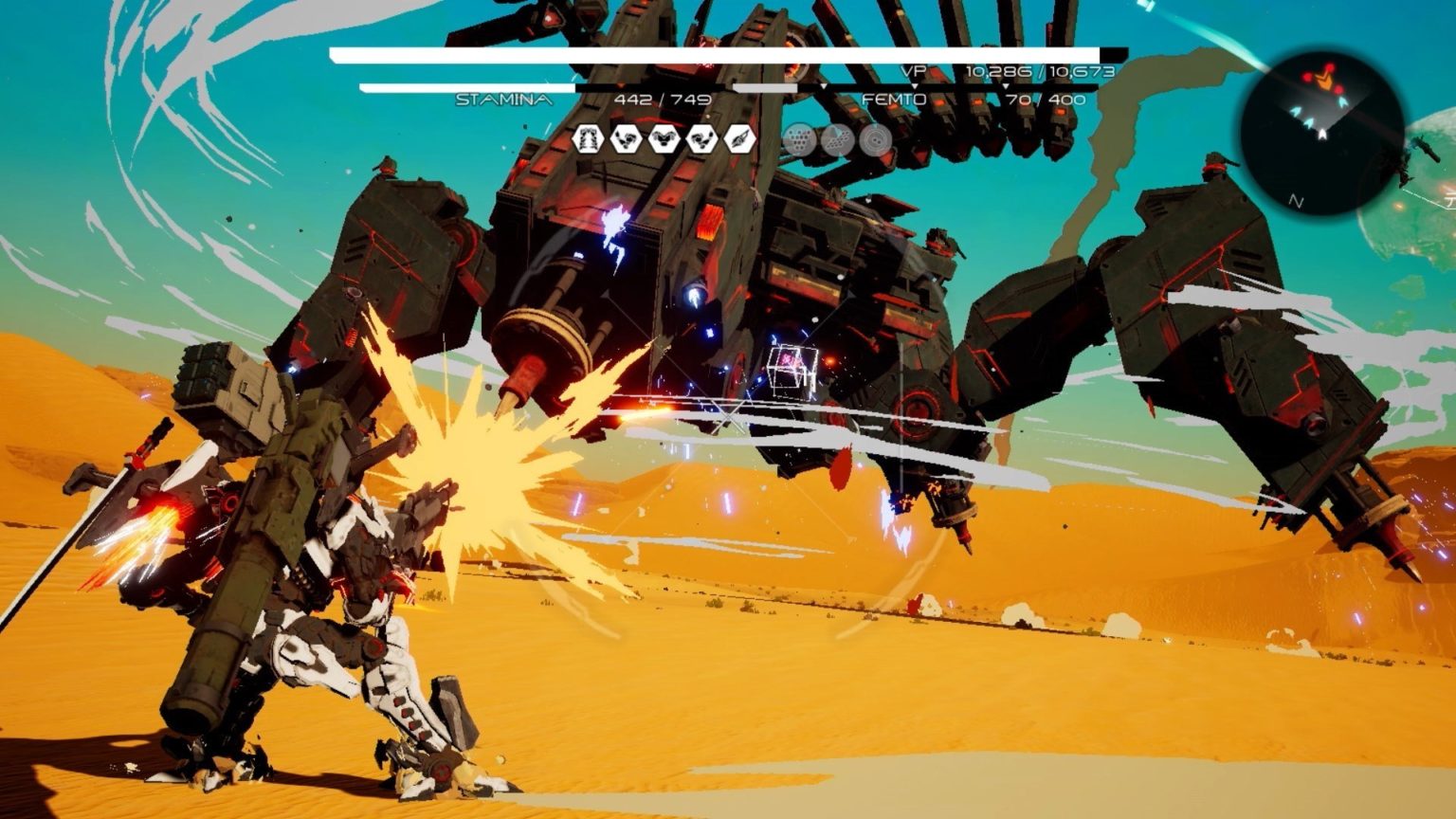 Mech combat action in the upcoming Switch title, Daemon X Machina