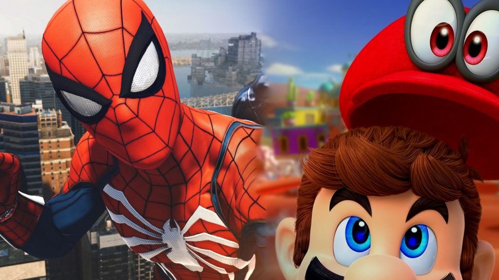 Spider-Man from the PS4 title Marvel's Spider-Man and Mario from Nintendo's Super Mario Odyssey