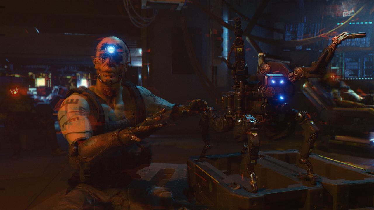 A Guard and His Spider Robot from Cyberpunk 2077