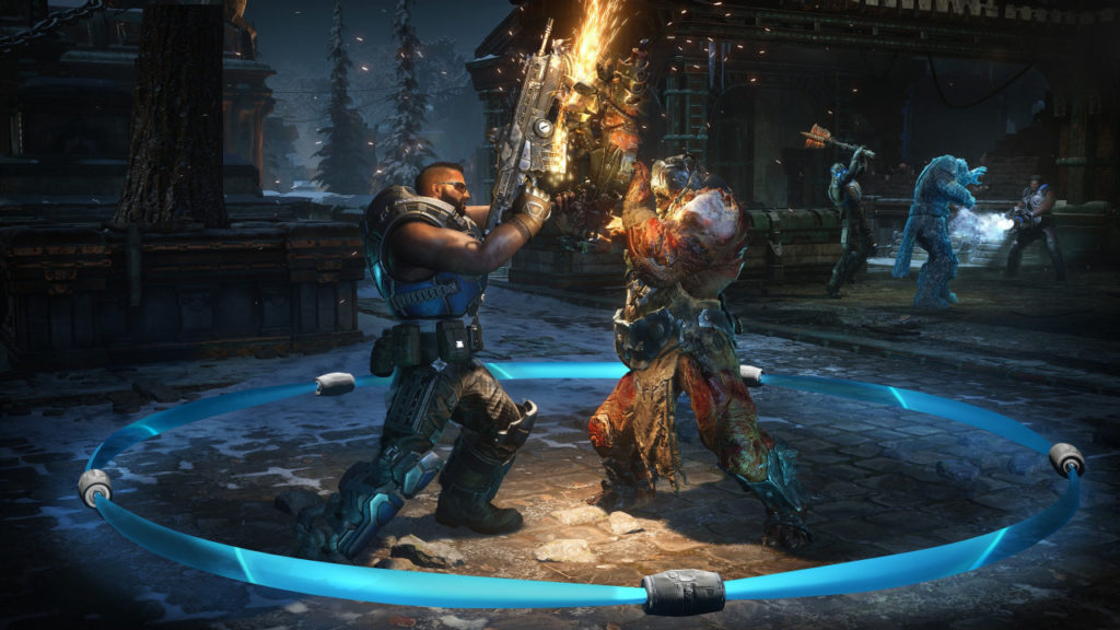 A Gears of War soldier fighting against a locust