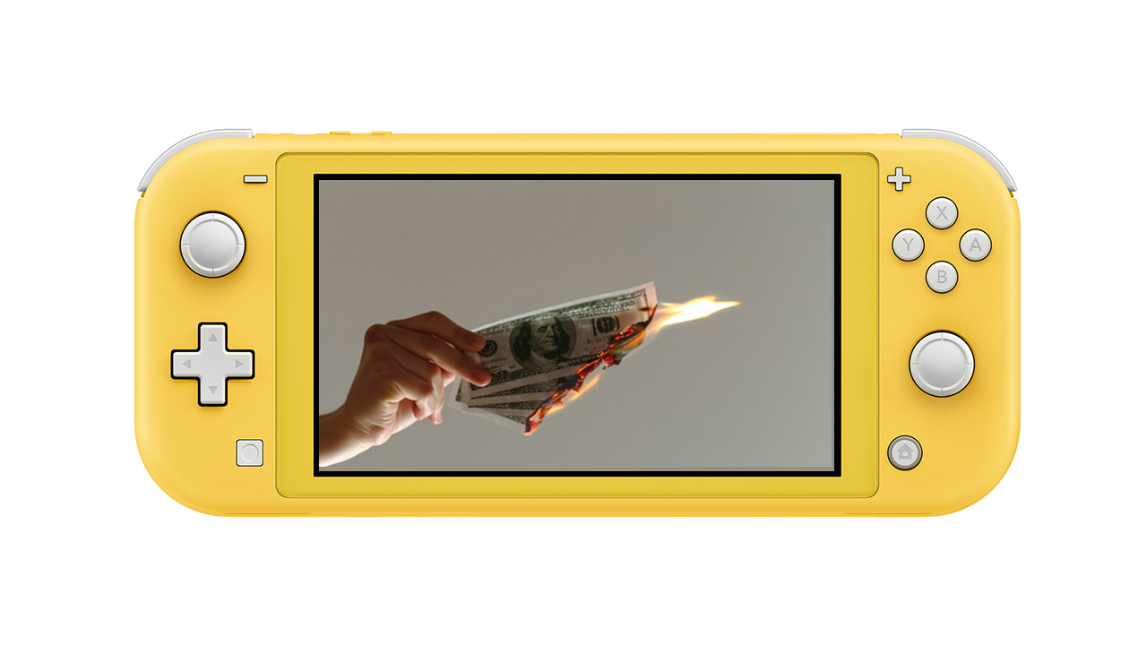 Nintendo Switch Lite with burning money